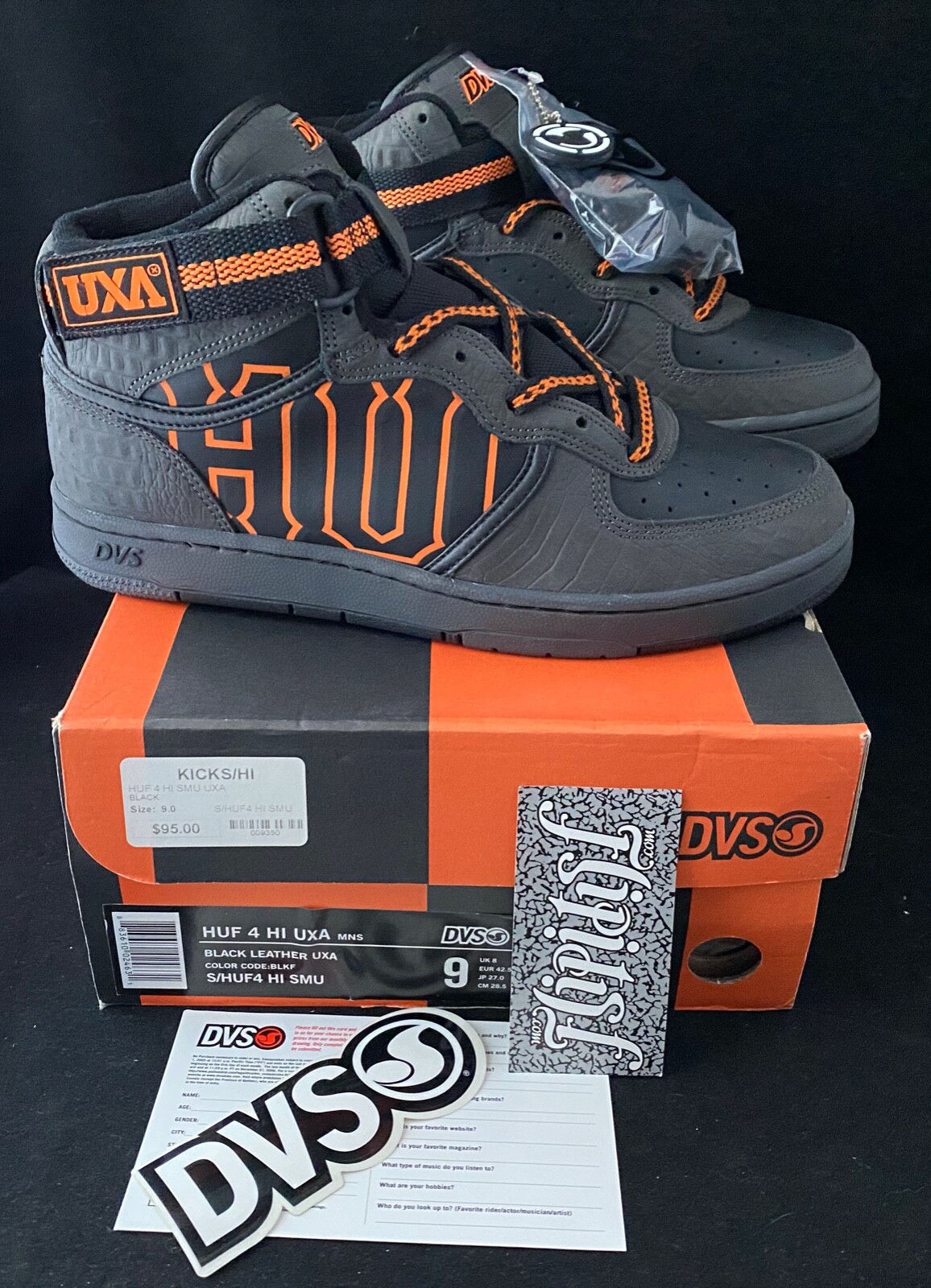 VTG NEW DVS X HUF 4 HI UXA SB DUNK BLACK ORANGE SF SAN FRANCISCO GIANTS DS SZ 9