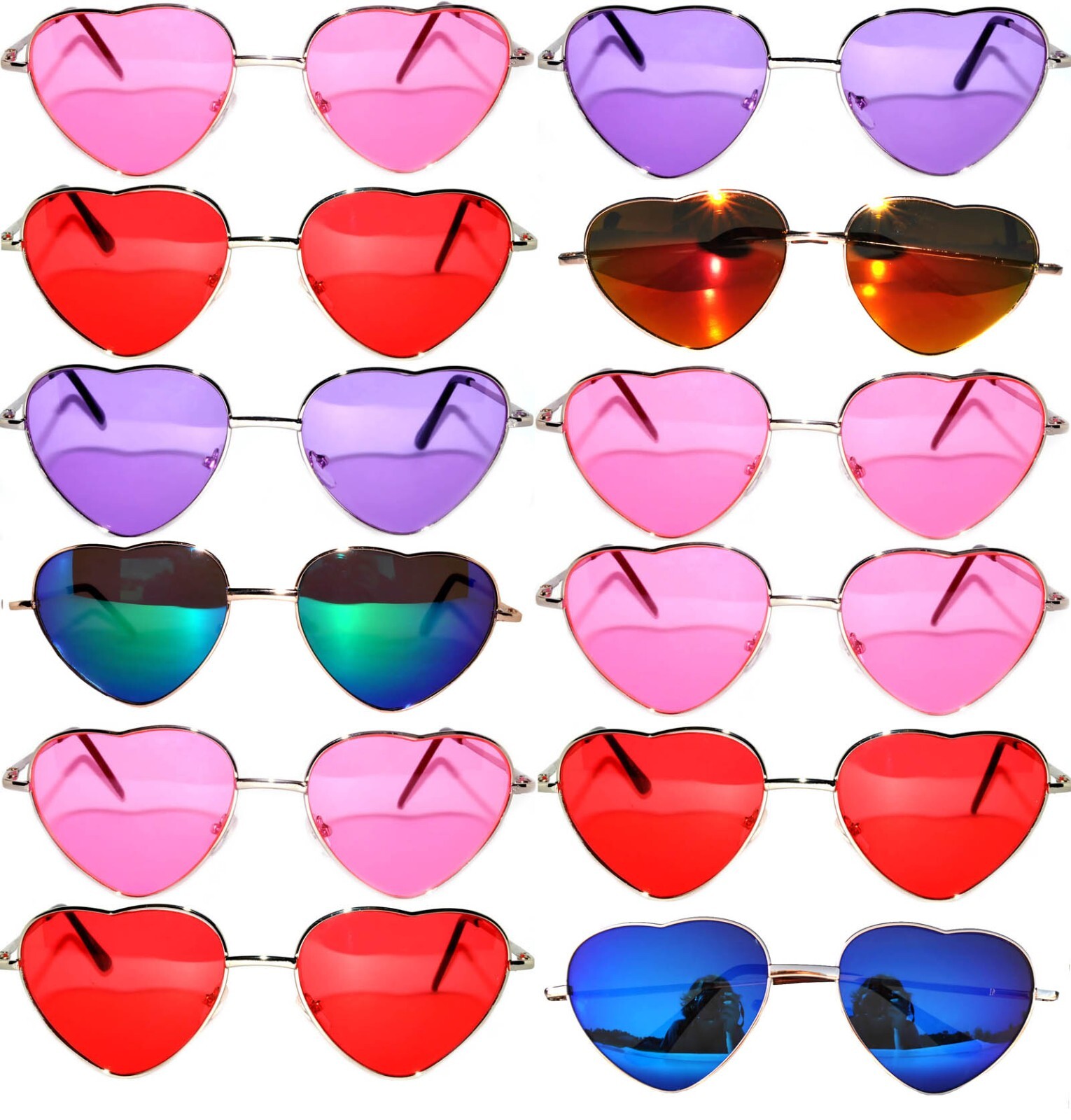 12 PAIRS HEART SHAPE SUNGLASSES LOT WHOLESALE METAL FRAME COLORED LENS BULK