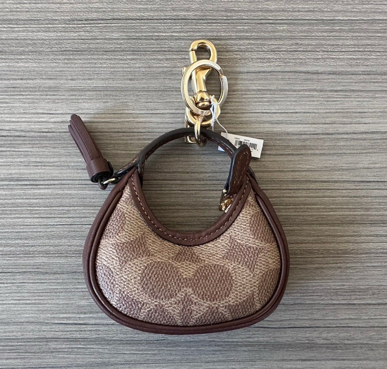 NWT Coach Signature Canvas Mini Carmen Bag Charm Coin Purse Gold Tan Brown CBK67