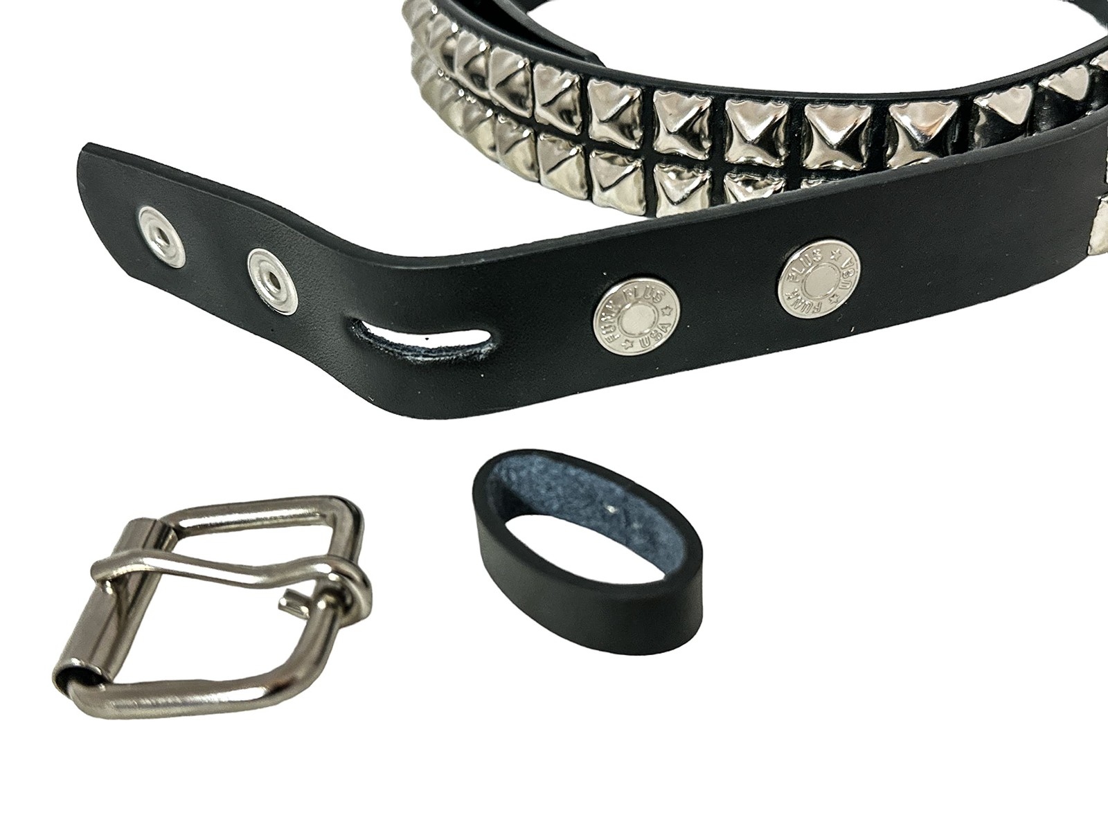 Funk Plus Two Row Pyramid Stud Belt Made In USA Genuine Leather M-34, Black