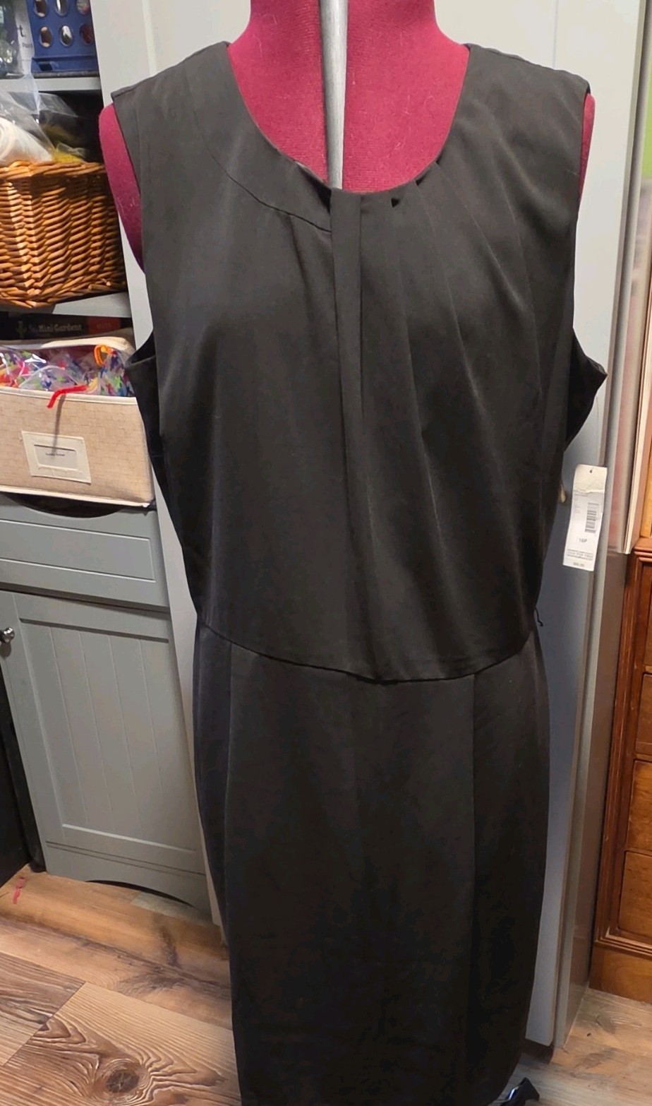 Covington Black Solid Round Neck Sleeveless Sheath Knee Dress Zipper 16P