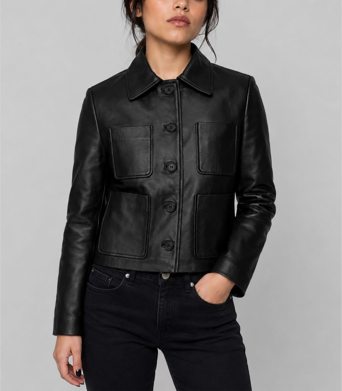 Women’s Leather Shirt Style Leather Jacket Soft Lambskin Size S M L XL XXL 3XL