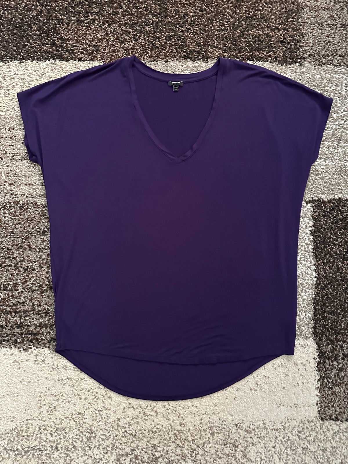 EXPRESS (M) Purple Relaxed V-Neck Short Sleeve London Tee Oversized Dolman Hi-Lo