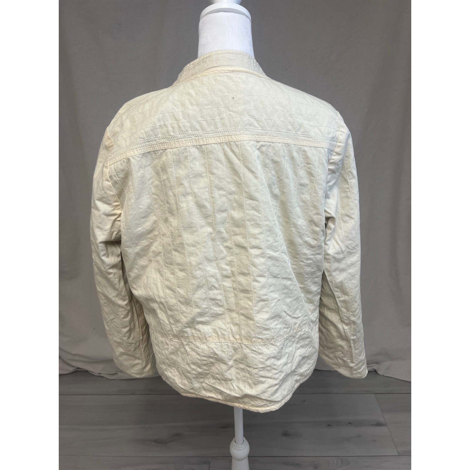 Reversible Quilted Jacket Cream Black Button Front Neutral Utility Office
