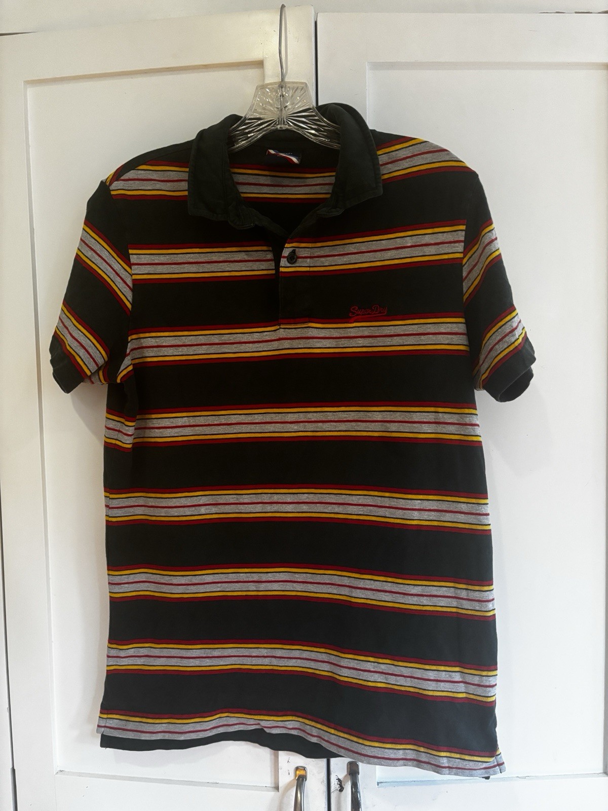 SUPERDRY Men College Stripe Polo Red, Yellow, Gray &Green Stripes – Medium (M)