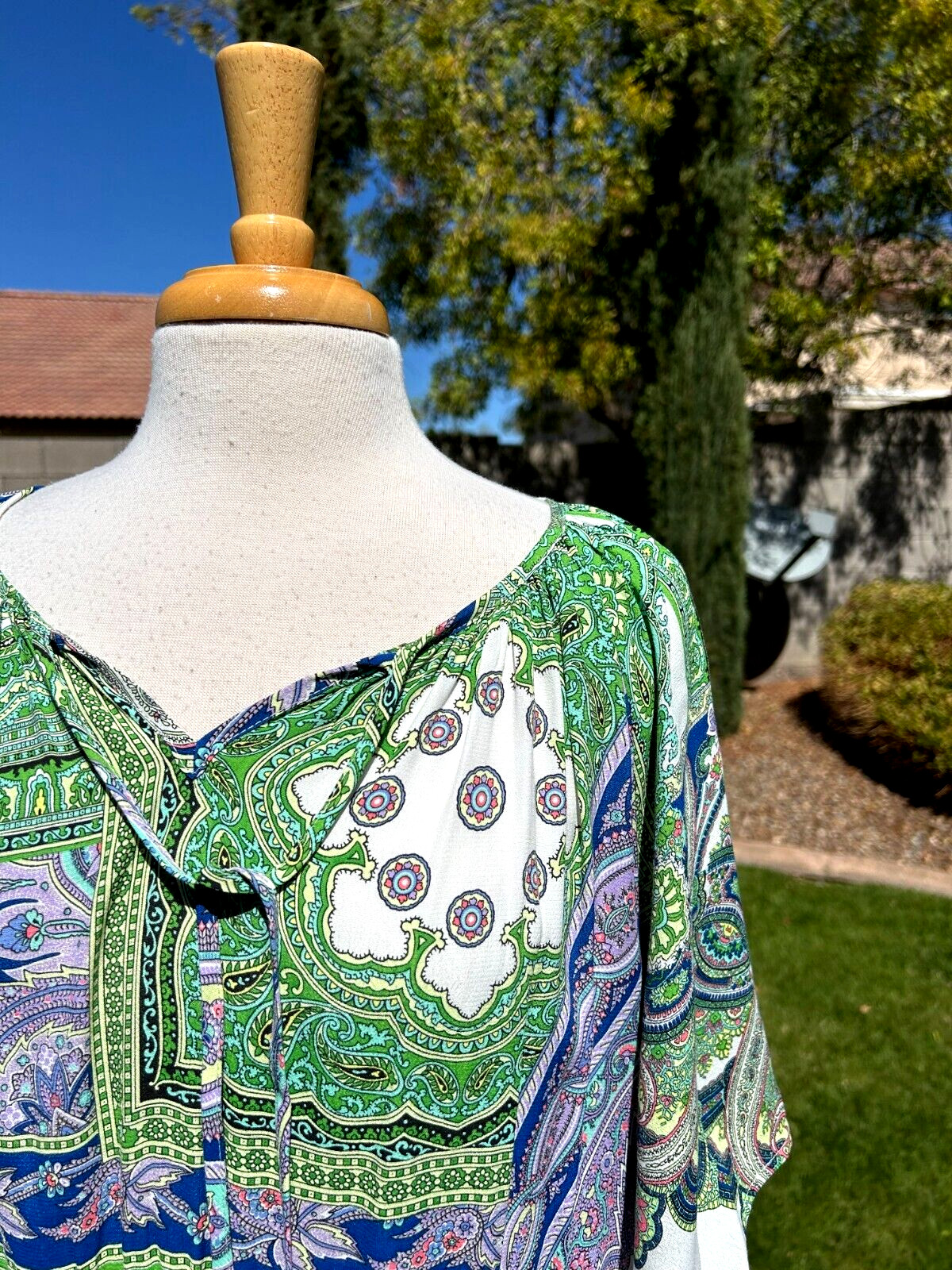 Karen Kane Ruffle Hem Peasant Tunic Top Plus Size 2X Going Green Print $149 NWT