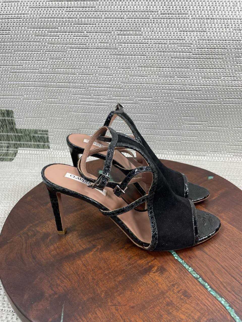Claudia Ciuti Sandal Women Size 9.5 M Black Suede Open Toe Stiletto Heel Strappy
