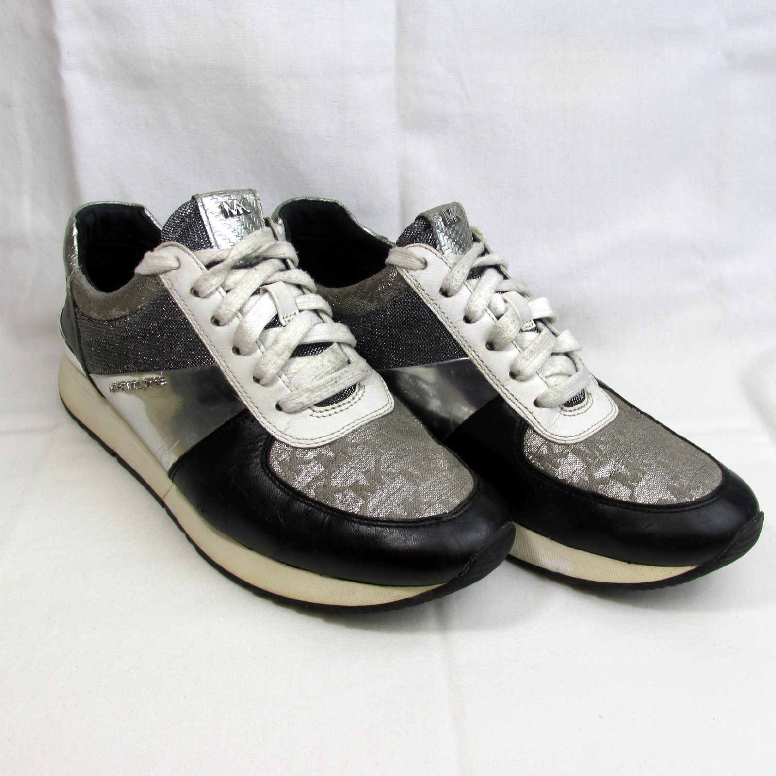 Michael Kors Black White Silver Trainer Sneaker Womens Size 8.5 Luxury Shoes