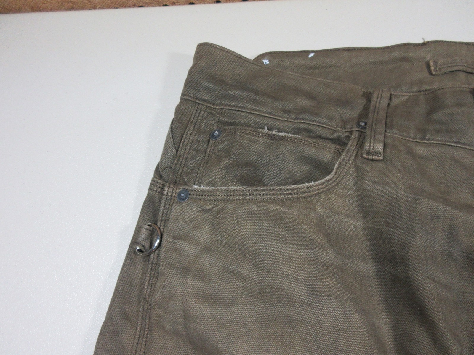 HUDSON mens brown distressed stained buttonfly Hunter work pant 34×32 NWT