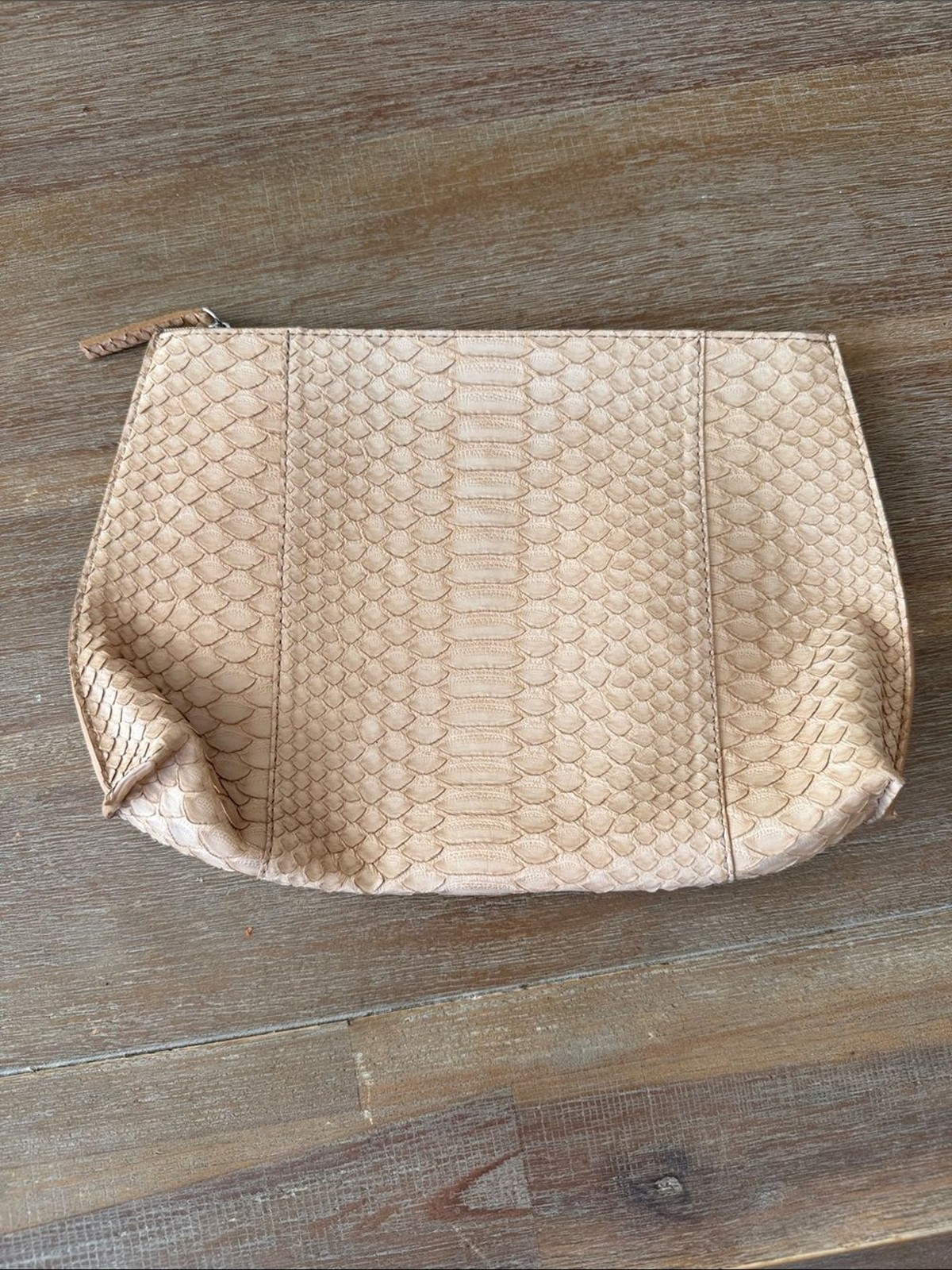 B. May Bags Genuine Python Leather Large Zippered Travel Clutch Essentials Pouch