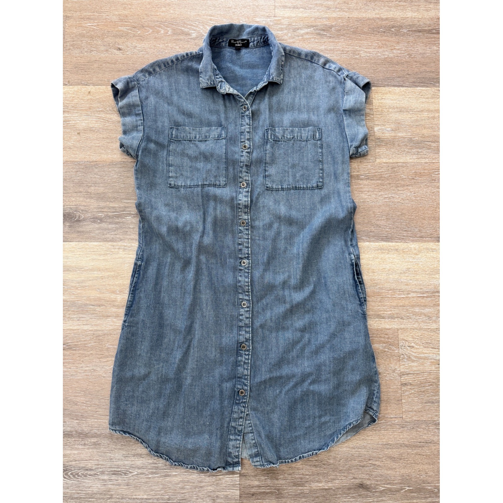 Velvet Heart Tencel Denim Shirt Dress Blue Short Sleeve Button Down Small