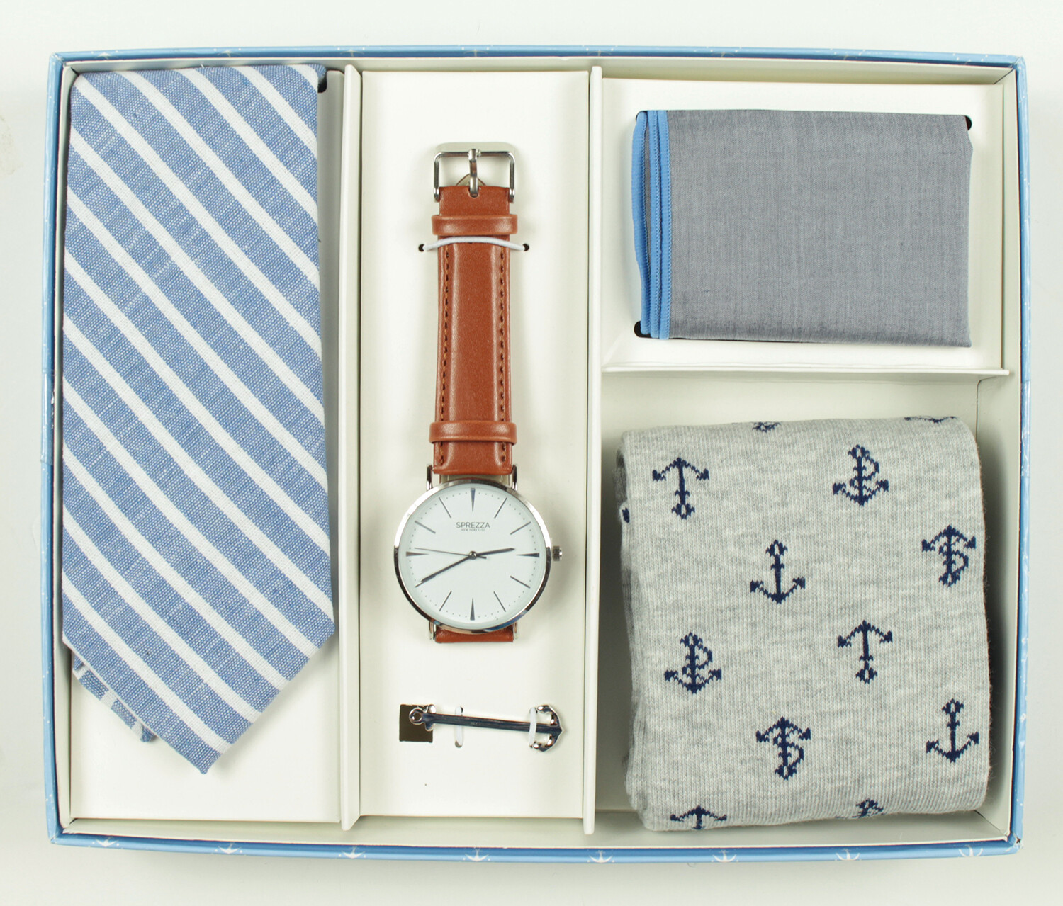 NEW MENS SPREZZABOX 5 PIECE ASSORTED BLUE NAUTICAL ACCESSORY BOXED GIFT SET