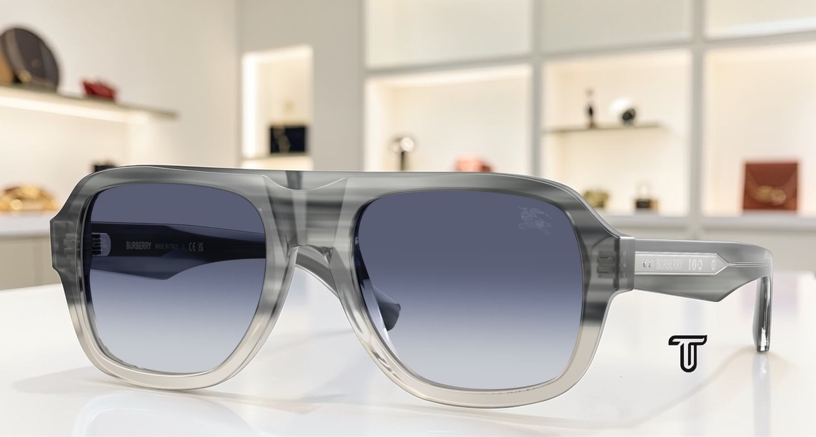 BURBERRY BE4478F 420814 Striato Grey Grigio Sfumato Blu 55 mm Men’s Sunglasses