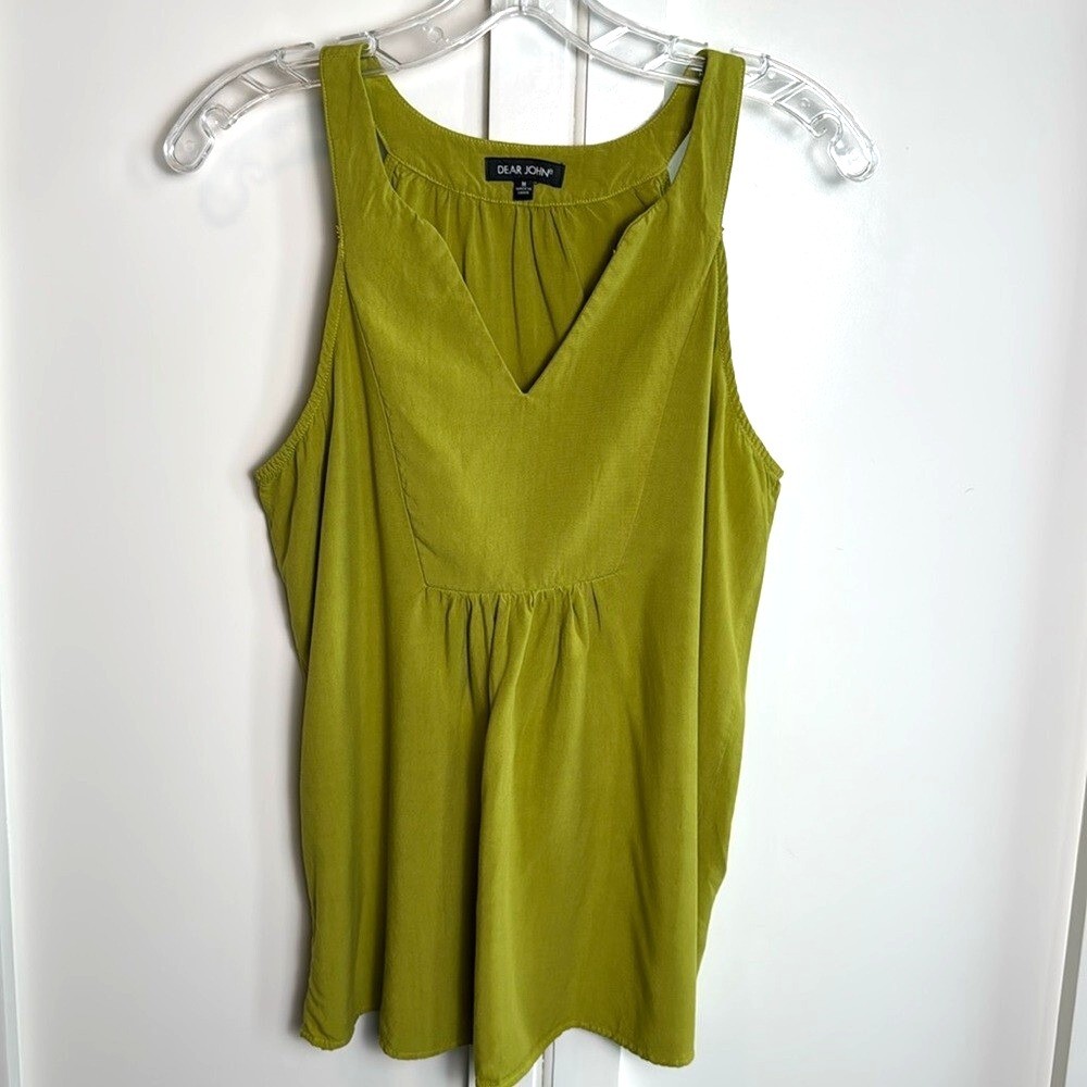 DEAR JOHN Womens Green V Neck Sleeveless Tunic Top Size Medium