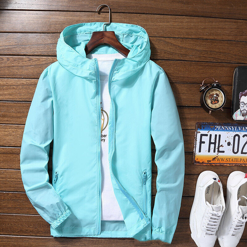 Men‘s Lightweight Windbreaker Hooded Waterproof Rain Jacket Breathable Outwear