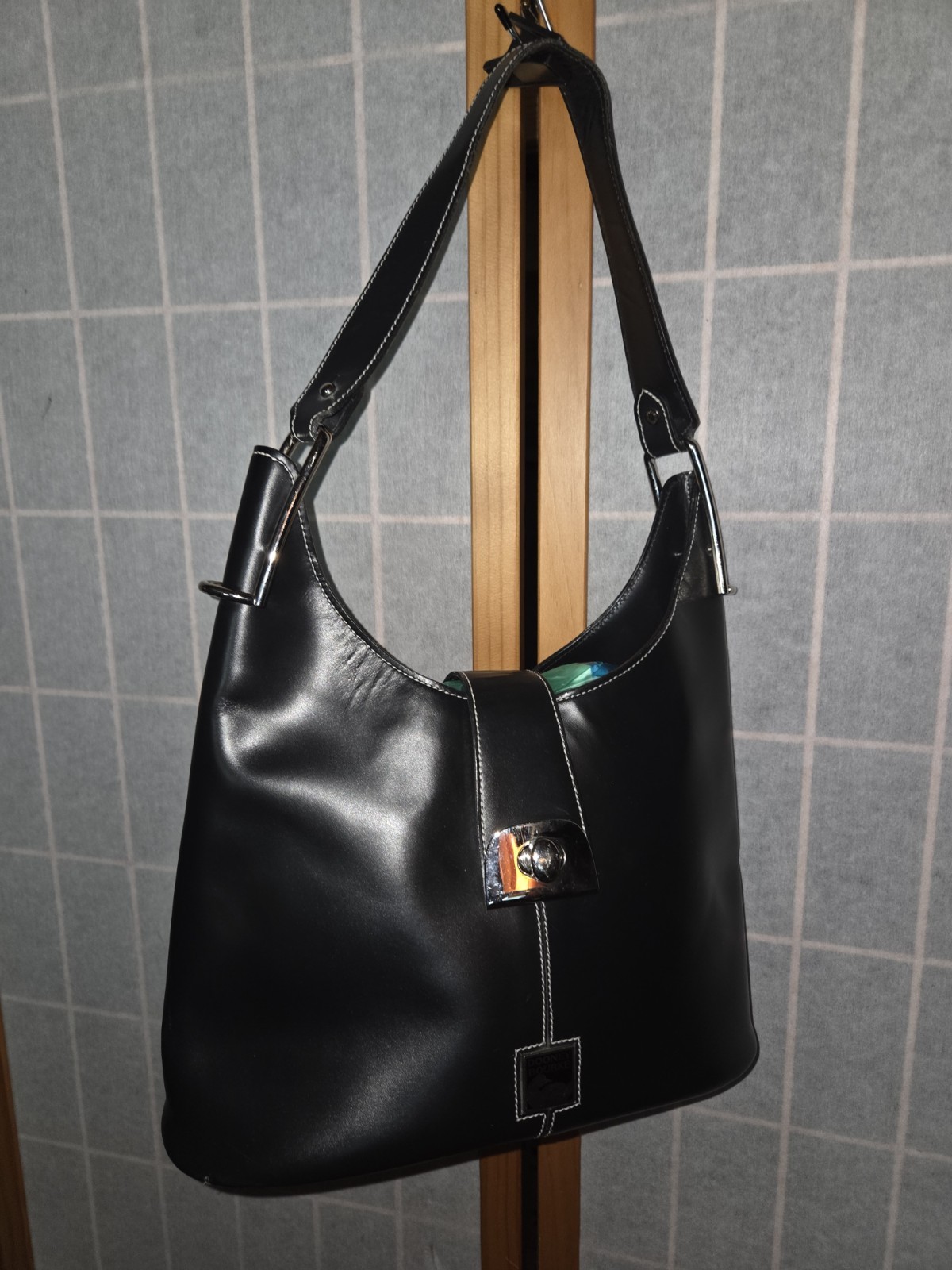 Dooney & Bourke Black Shoulder Bag Silver Hardware Buckle Strap Key Clip