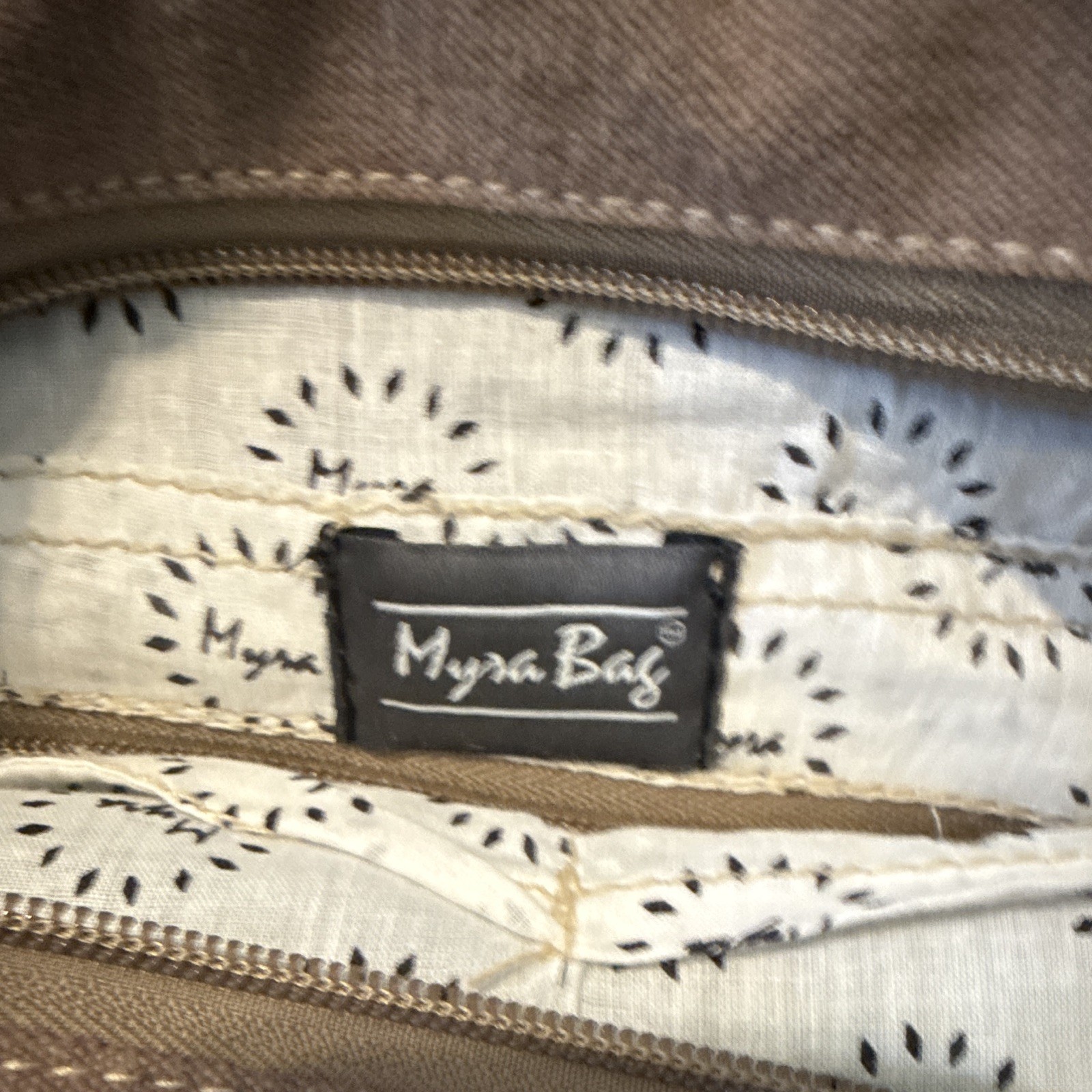Myra Bag Floral Brown Blue White Shoulder Bag, Zip Closure, Lined, Pockets