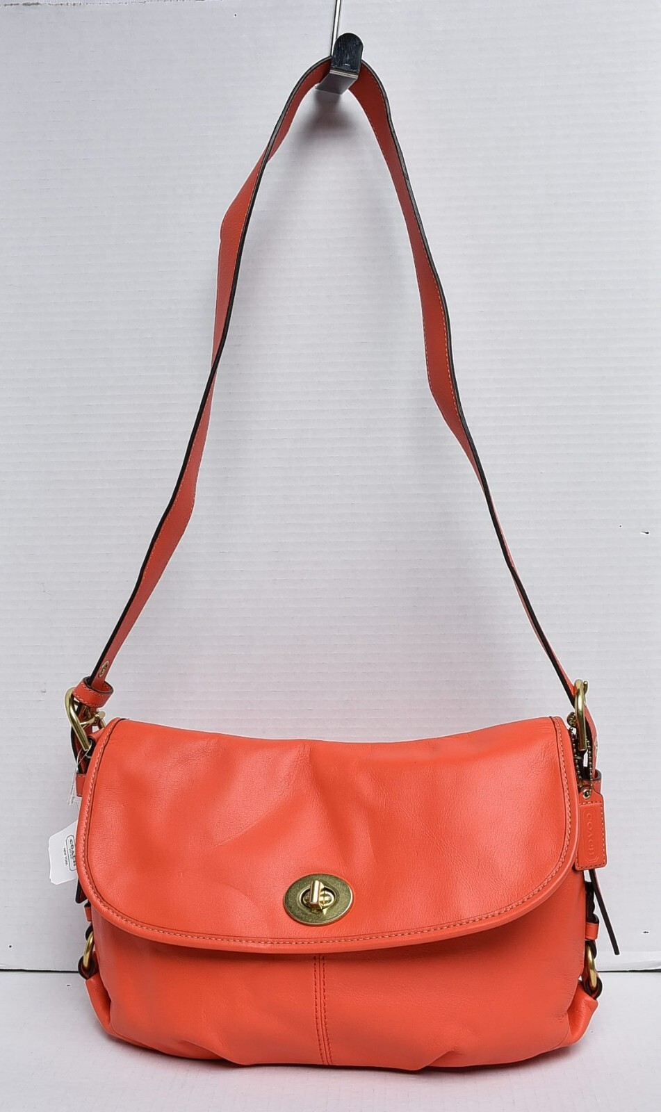 New COACH Z Leather Flap Duffle Bag MSRP $328 Orange Z23987 B4B4D