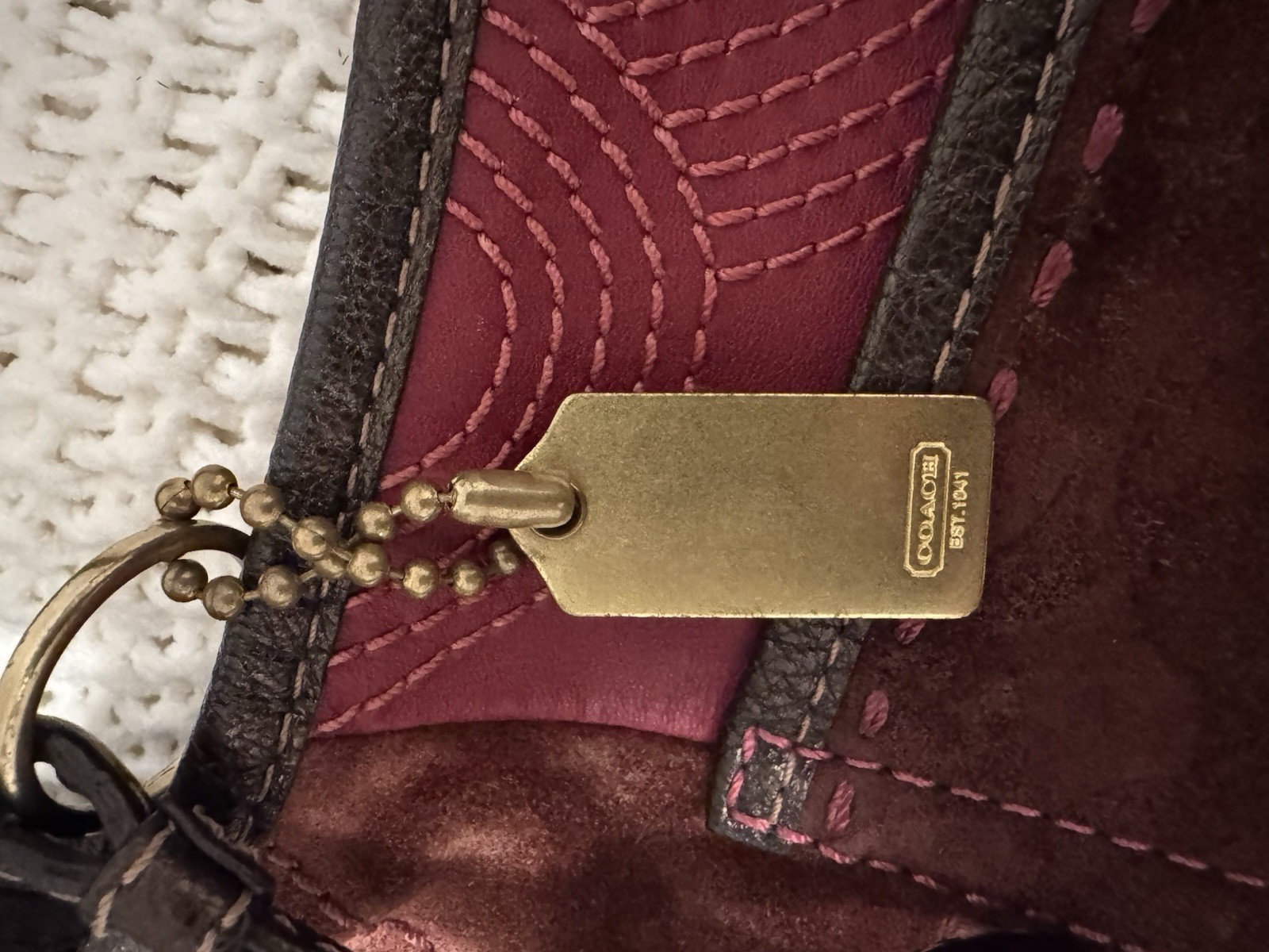 Coach Burgundy Patchwork Crescent Shoulder Bag Zip Top Turnlock + Charm
