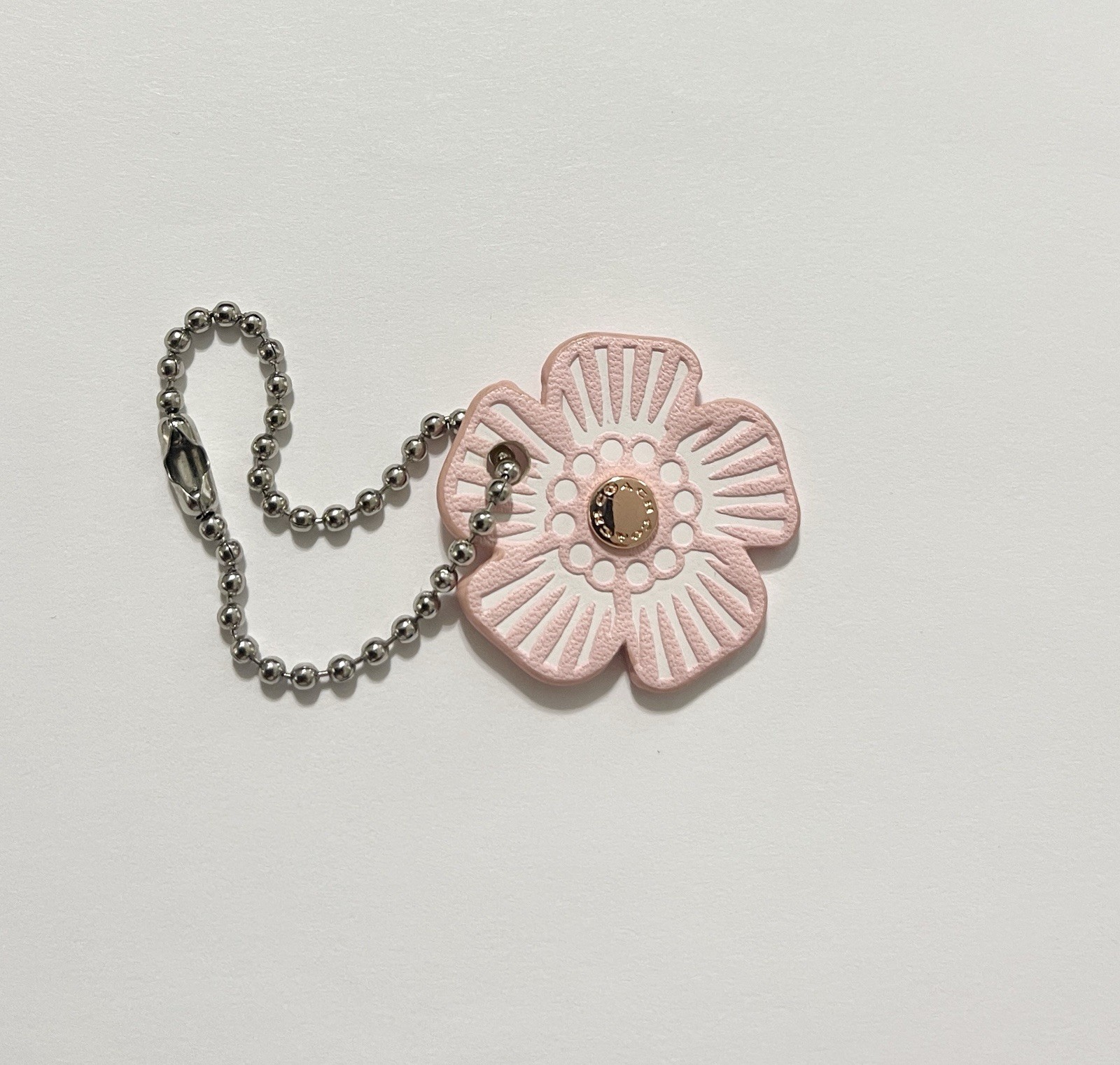 COACH PINK WHITE FLOWER LEATHER Bag Hang Tag / Key Chain /Fob Charm – 1.25″ WIDE