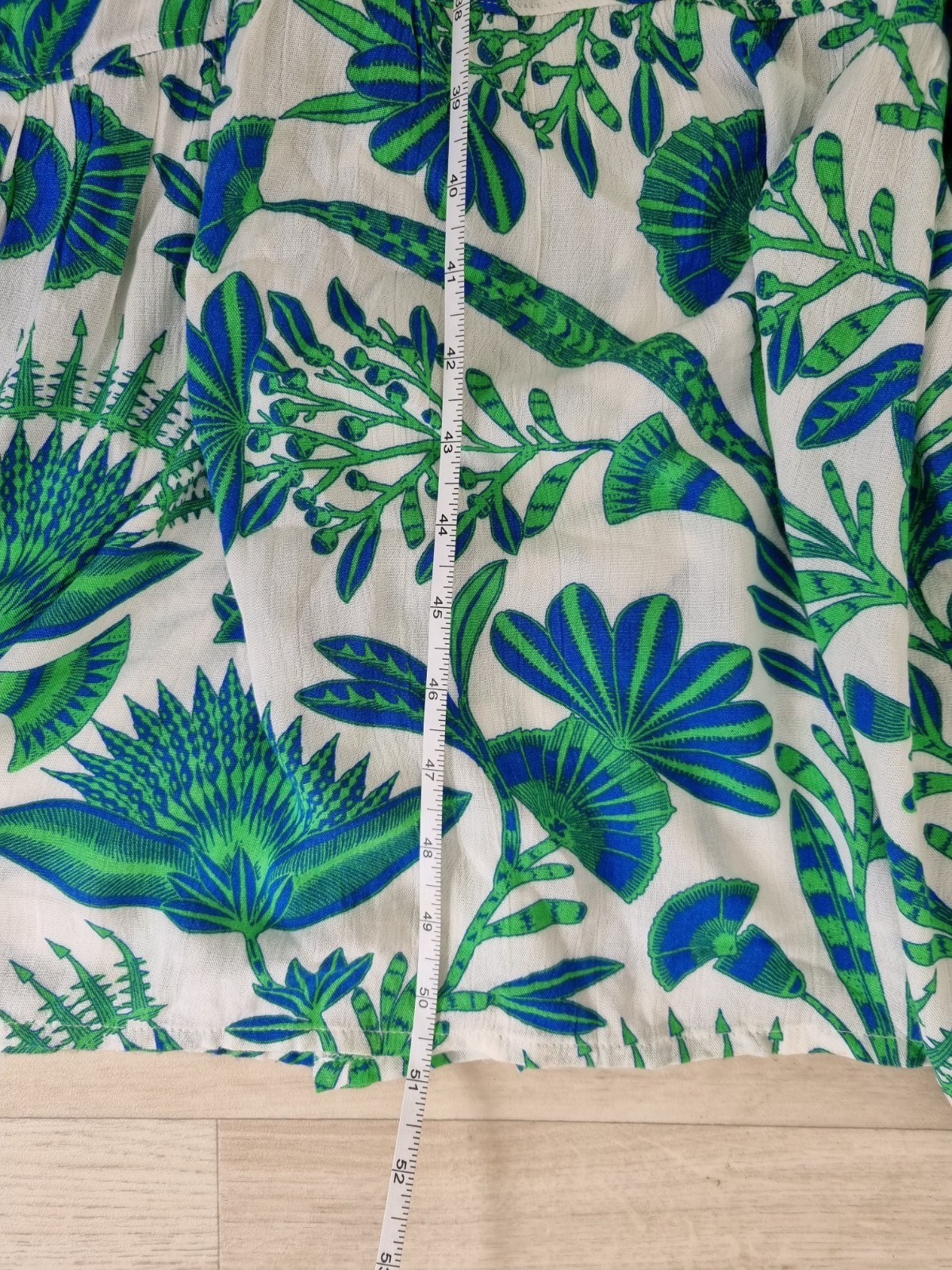 Accessorize 12-14 (M) White Blue Green Fan Print Beaded Tiered Summer Dress
