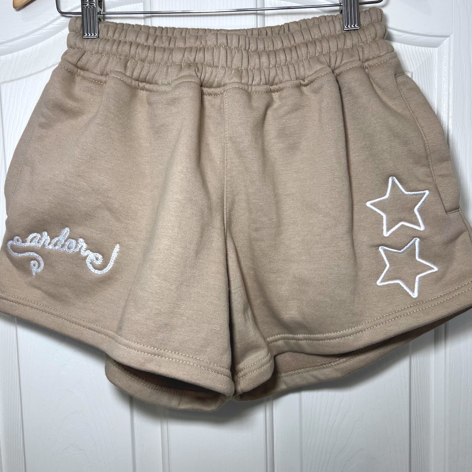 Mitch Flippo MFG Tan Embroidered Star Ardore Sweat Shorts Beige Womens Medium