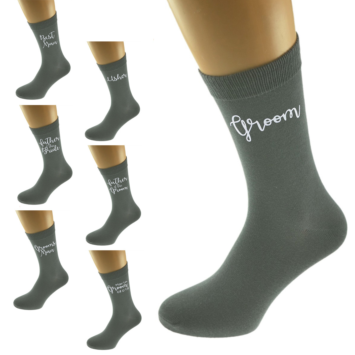 Ash Grey Wedding Script Design Socks UK Mens 5-12 in Various Roles X6N877