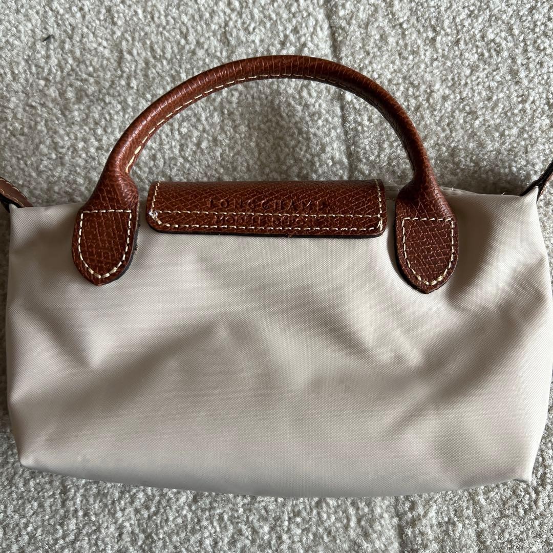 LONGCHAMP Beige Nylon Mini Handbag Logo Flap Compact Bag