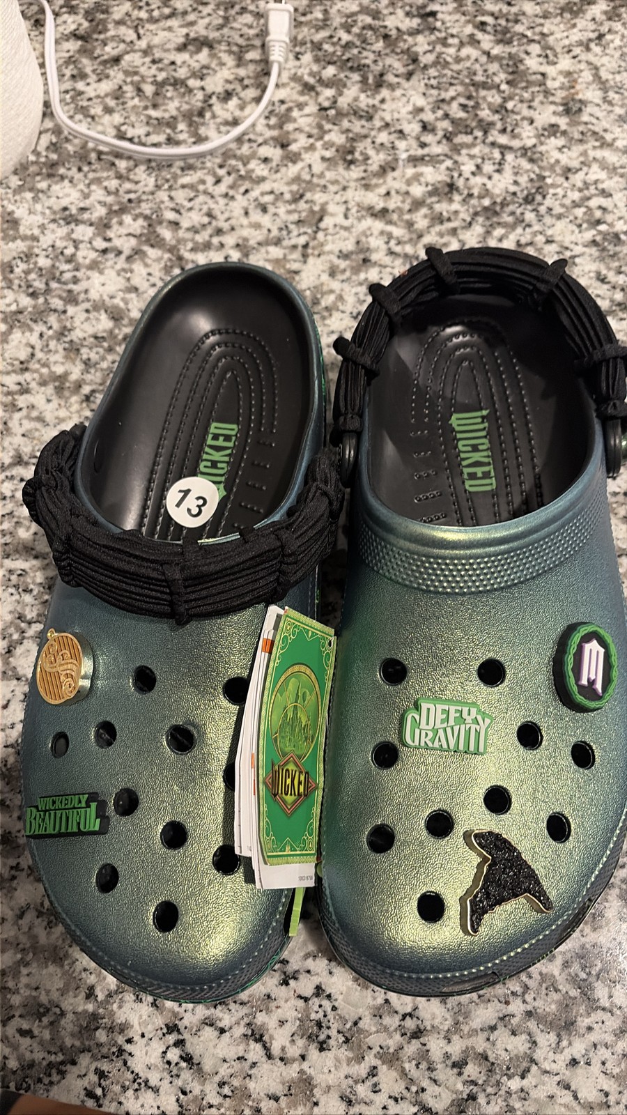 Crocs Wicked Elphaba Clogs Green Iridescent Jibbitz Mens 13 NWT