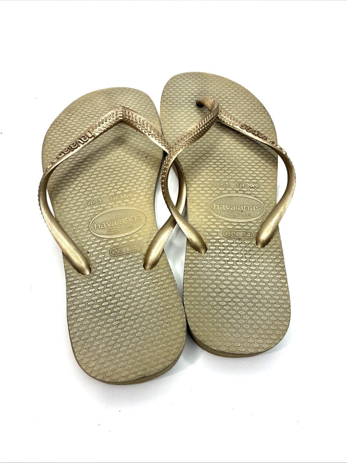 Havaianas Slim Sand Grey Light Gold Flip Flops US 3 EU 33/34 Brazil Sandal