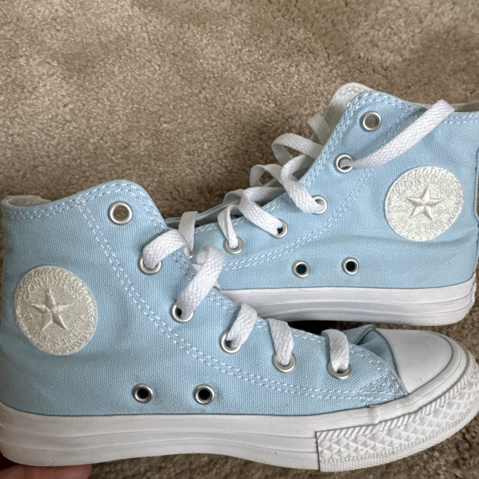 Converse Custom Sky Blue Chuck Taylor All Star Kids High Top Sneaker Size 1Y