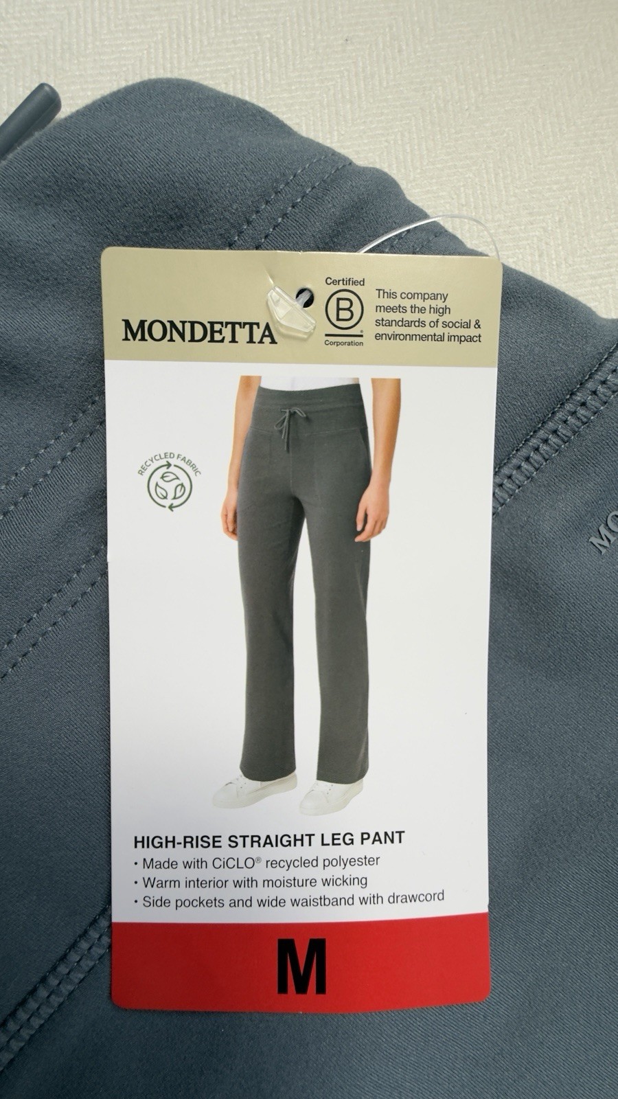 Mondetta Womens Yoga Pants Straight Leg Drawstring Pockets Gray Solid M