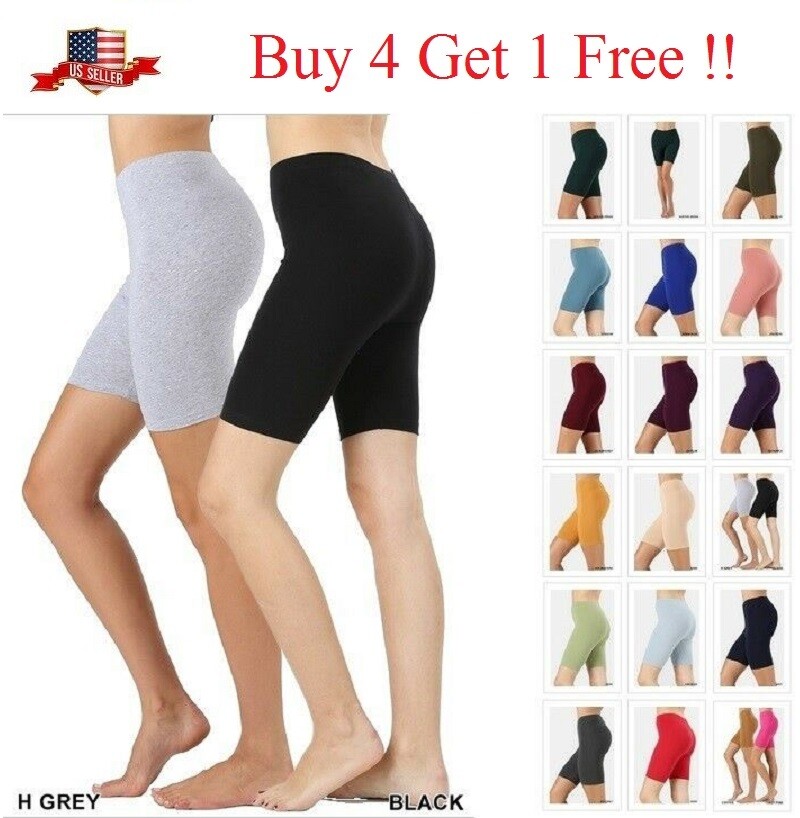 Women Bike Shorts Stretch Leggings Soft Cotton Spandex Workout Yoga Fitness S-3X
