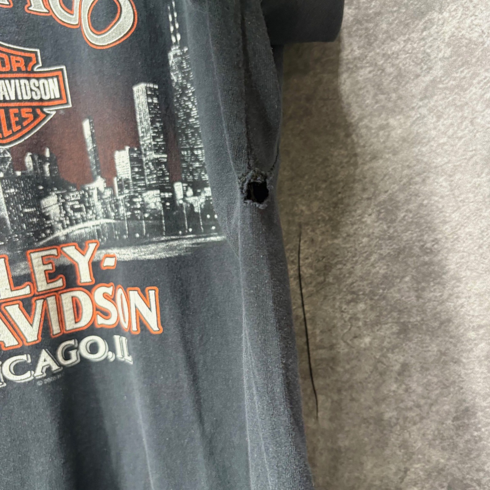 VTG 2005 Harley Davidson Chicago Skyline Flame Long Sleeve Graphic T Shirt Sz L