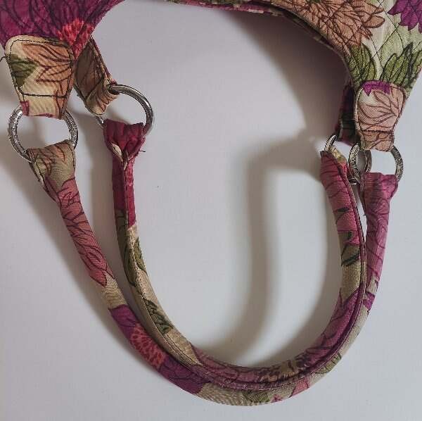 Vera Bradley Hello Dahlia Double Strap Shoulder Bag Purse Beige Purple Pink
