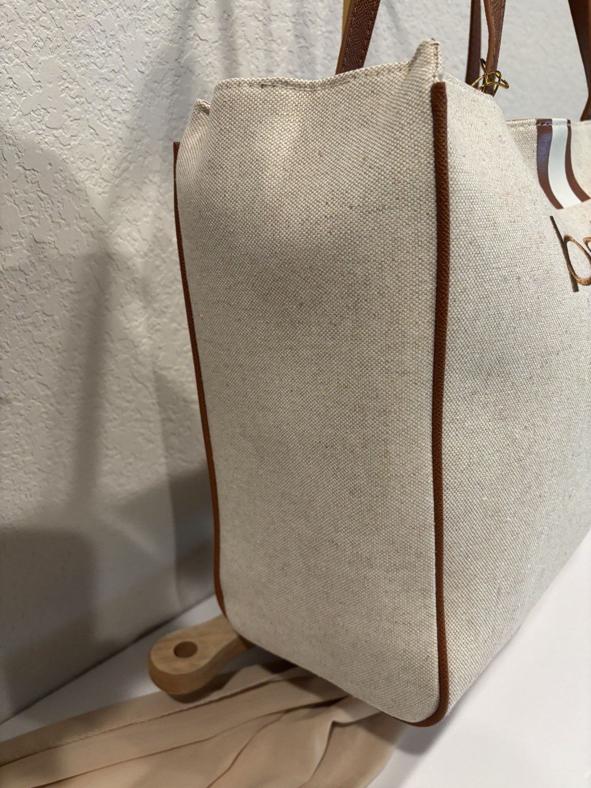 Bebe Paisley Canvas Tote Bag Caramel Stripe Large Shoulder Tote NWT MSRP $139