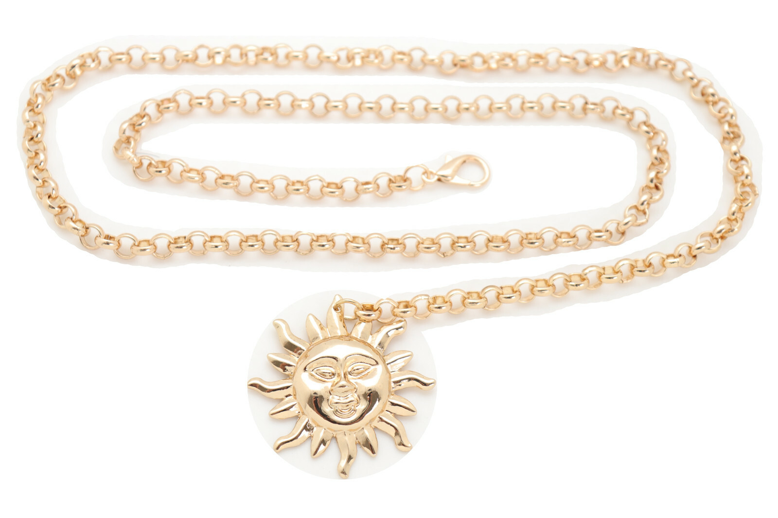 Women Gold Color Metal Chain Links Narrow Belt Adorable Style Sun Charm XS S M