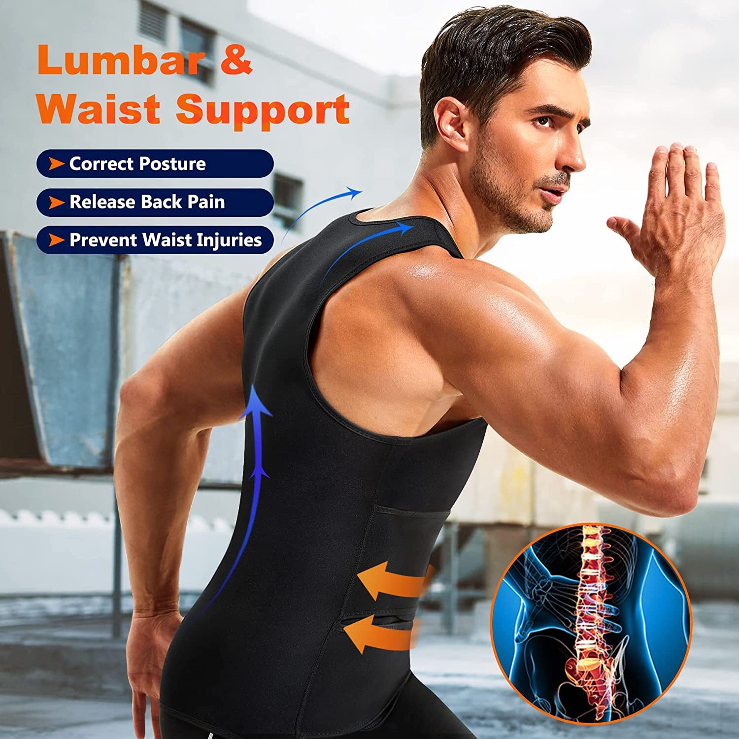 Men Sauna Suit Waist Trainer Neoprene Sweat Vest Body Shaper Waist Trimmer Belt