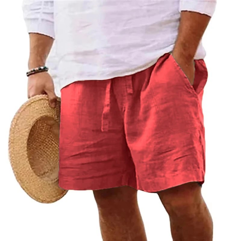 Men’s Cotton Solid Color Lightweight Shorts, Gym Pants, Linen Beach Jogging