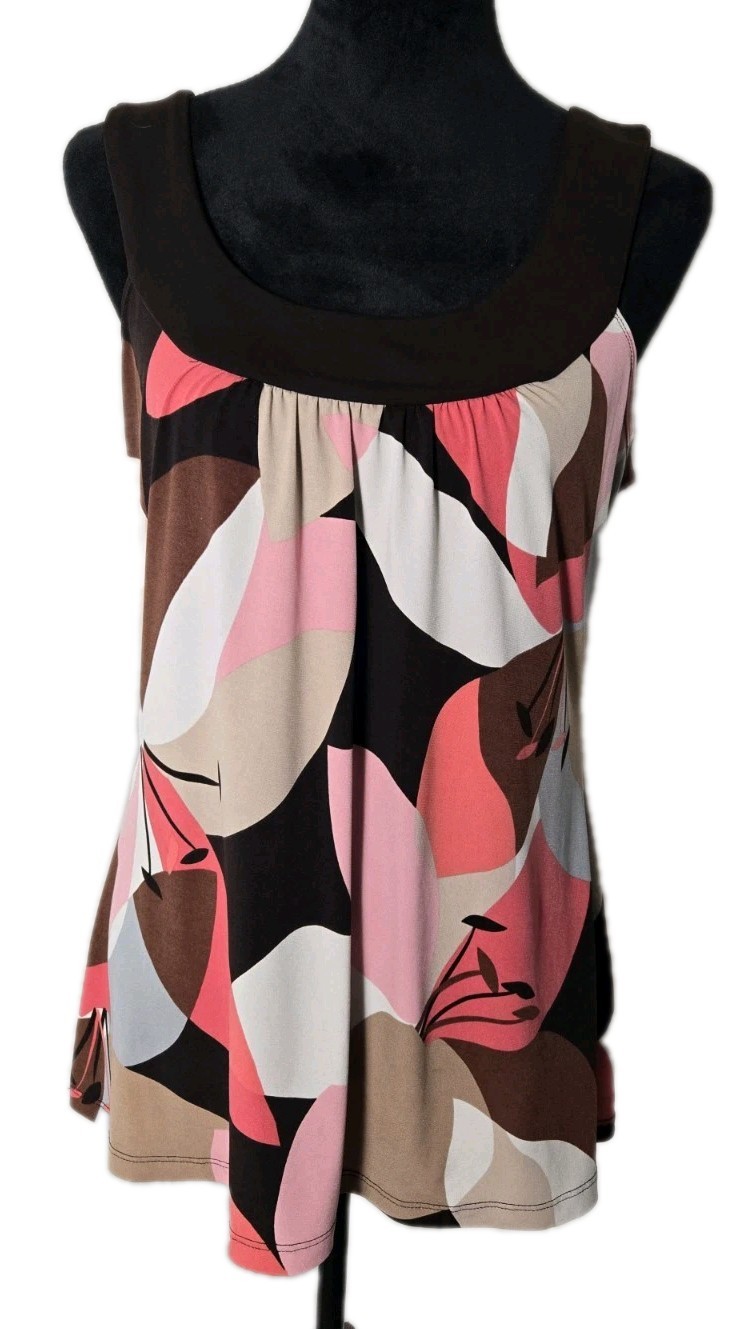 Vanity Womens Medium Colorful Brown Coral Gray Swirl Sleeveless U Neck Knit Top