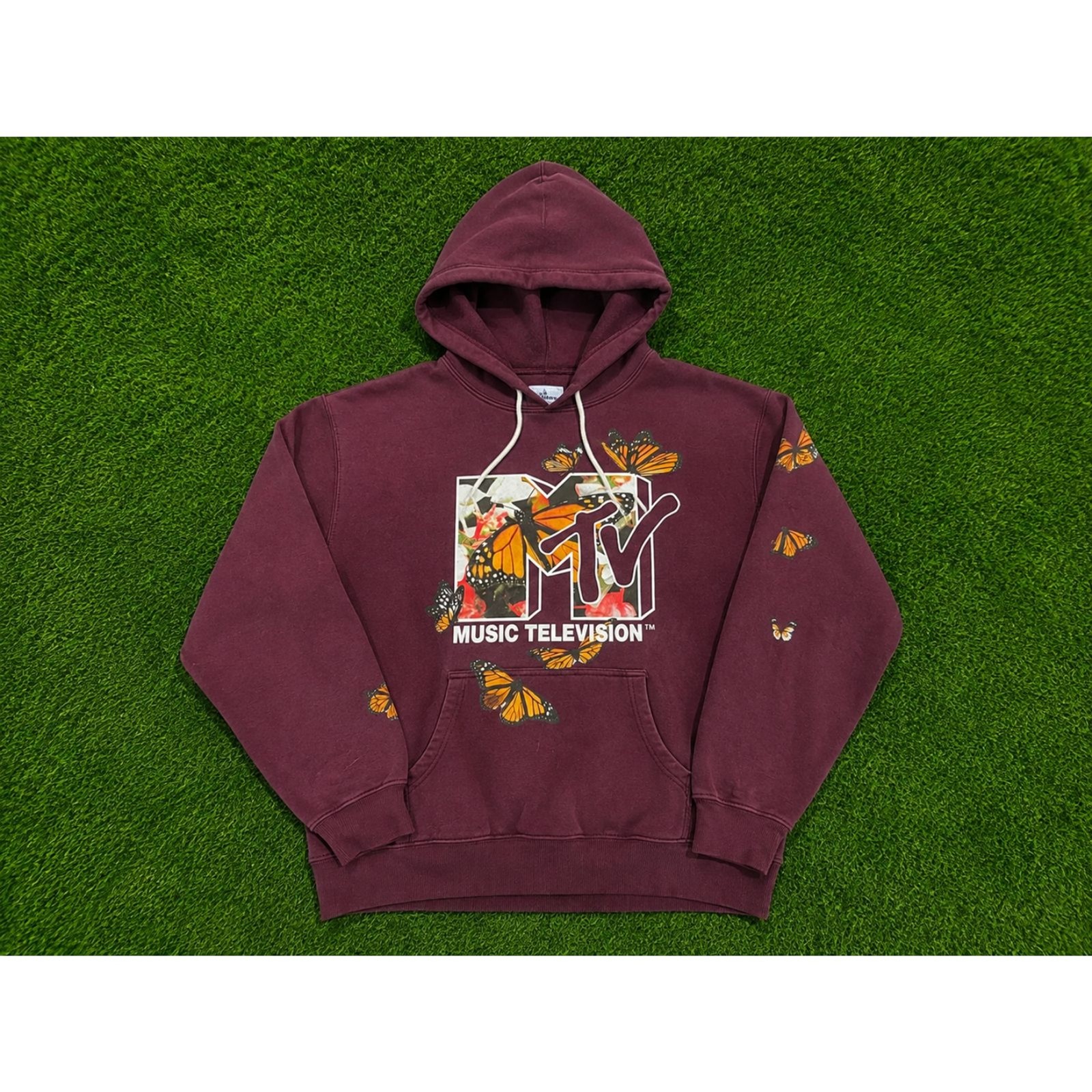 MTV Butterfly Hoodie Burgundy Graphic Sweatshirt Music Television Pullover