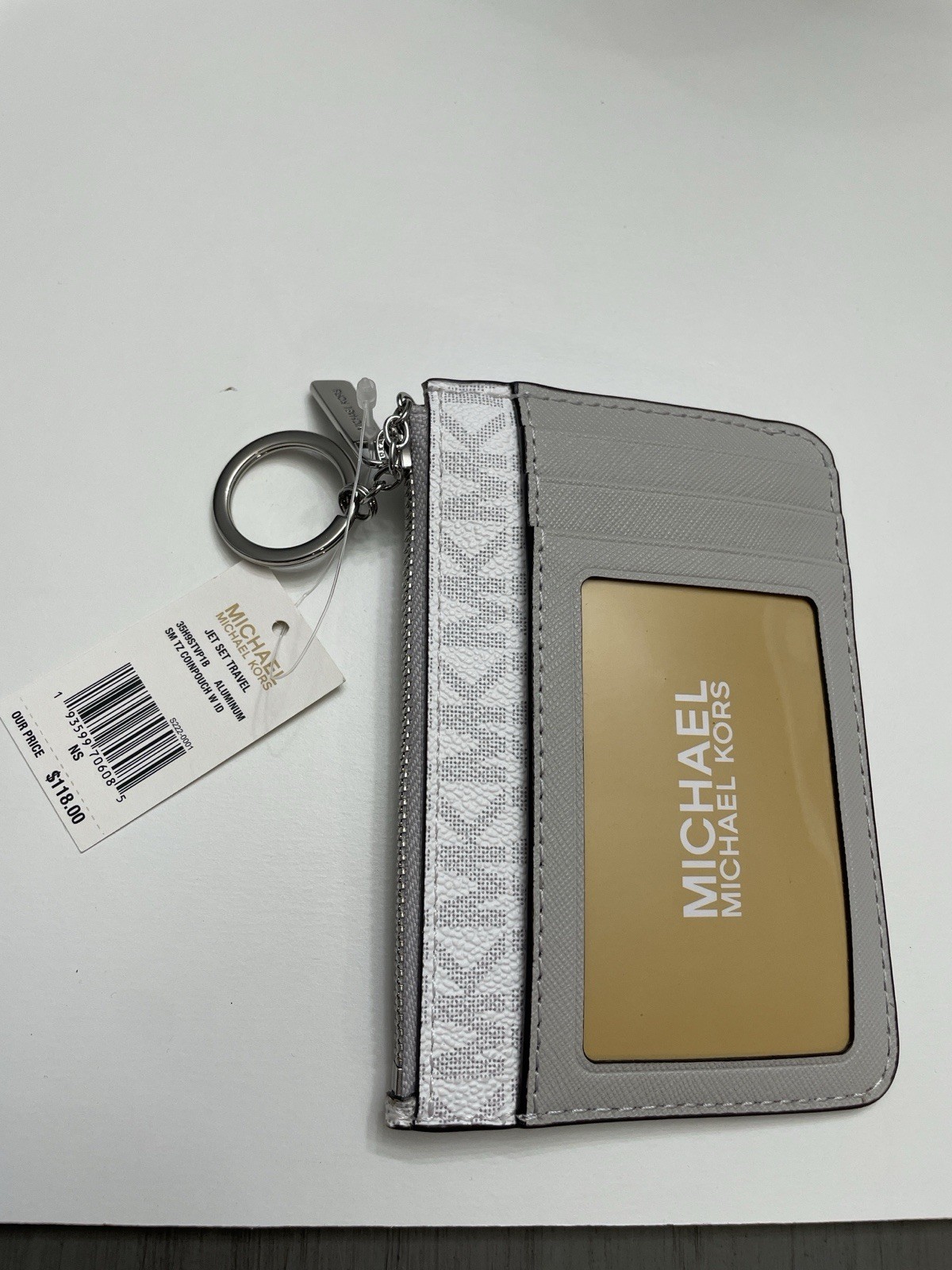 Michael Kors Jet Set LG EW Crossbody Saffiano Leather Aluminum + Pouch