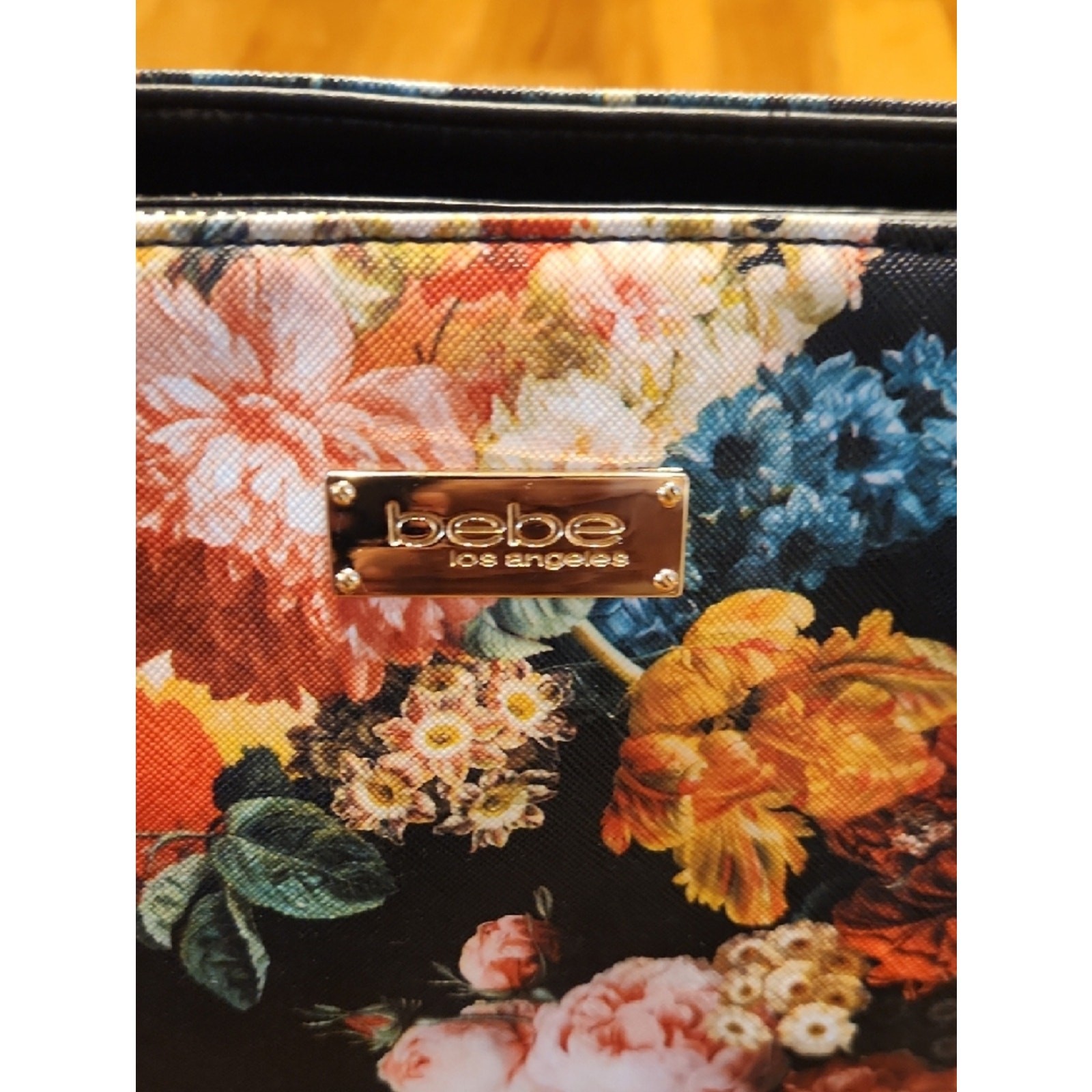 Bebe Black Floral Tote with Multicolor Bouquet P-004