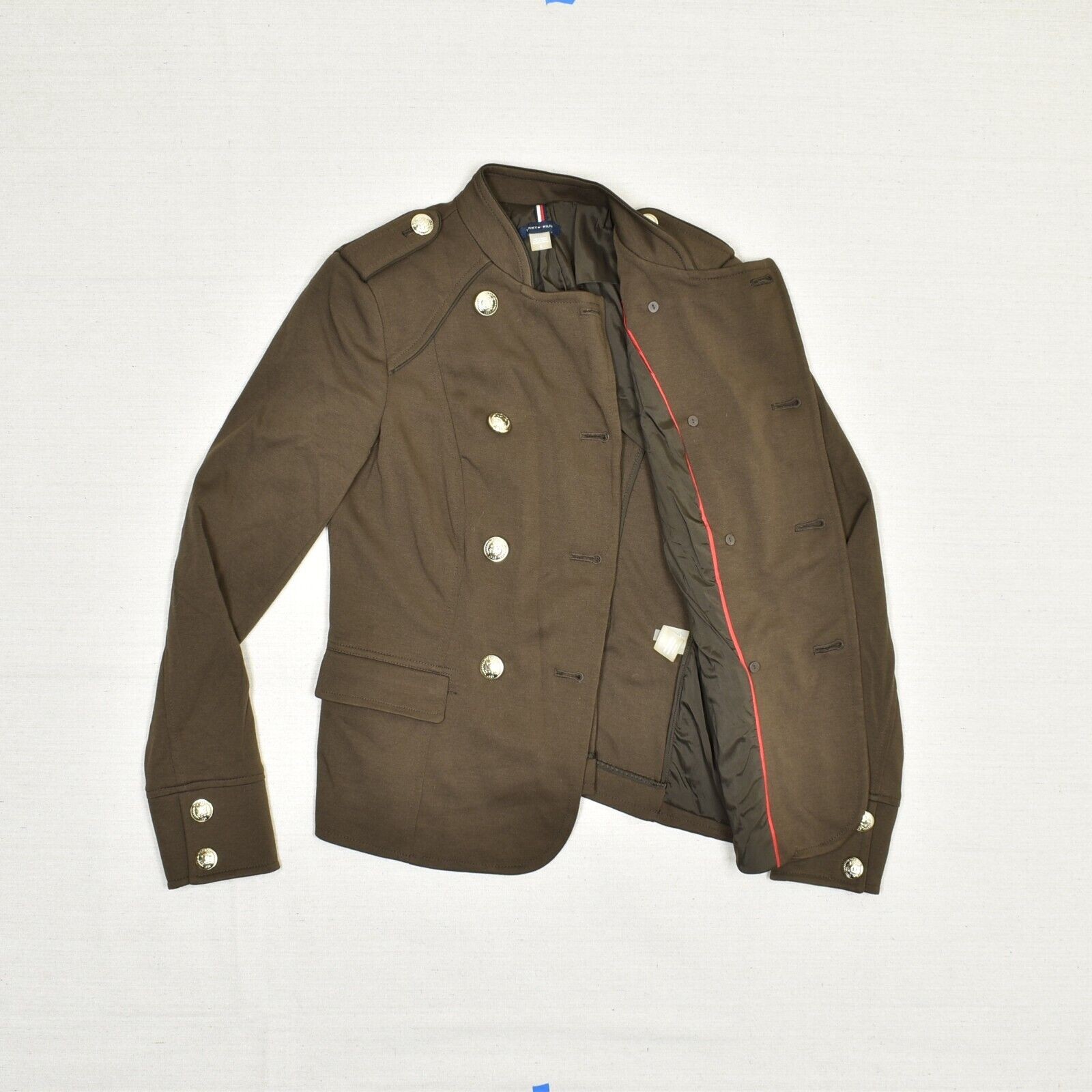 Tommy Hilfiger Women Double Breasted Blazer Jacket Solid Polyester Brown Size 0