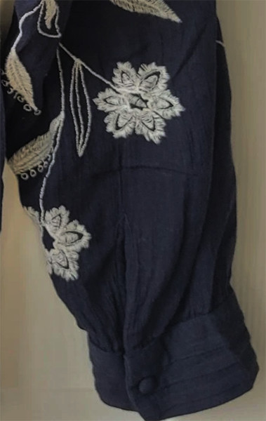 NWT! J JILL NAVY BLUE EMBROIDERED WHITE FLORAL PLEAT PINTUCK SHIRT TUNIC TOP XL