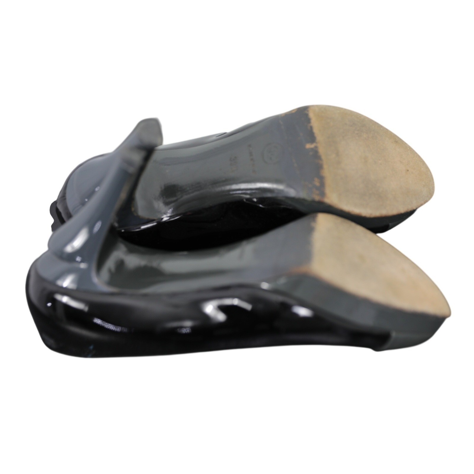 Chanel Black Patent Leather Grey Cap Toe Platform Pumps Heels G26144 Size 39.5