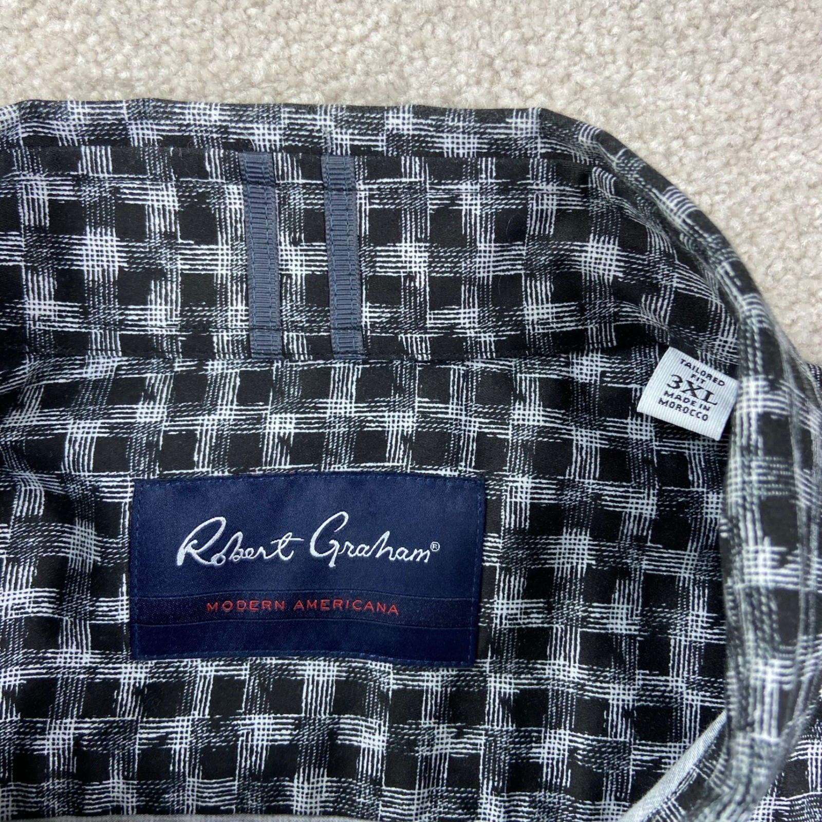 Robert Graham Button Down Shirt Mens 3XL Black White Grid Tailored Fit