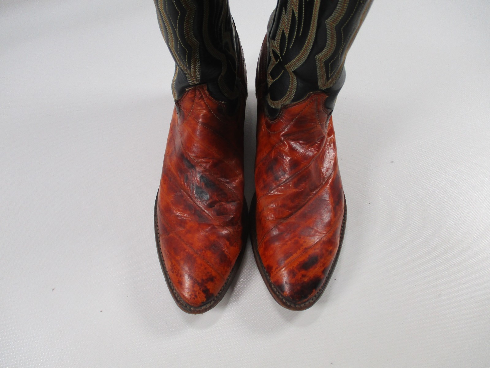 Vtg J. Chisholm Rare EXOTIC Leather Pattern Men’s Western Boots Sz 10 EE USA