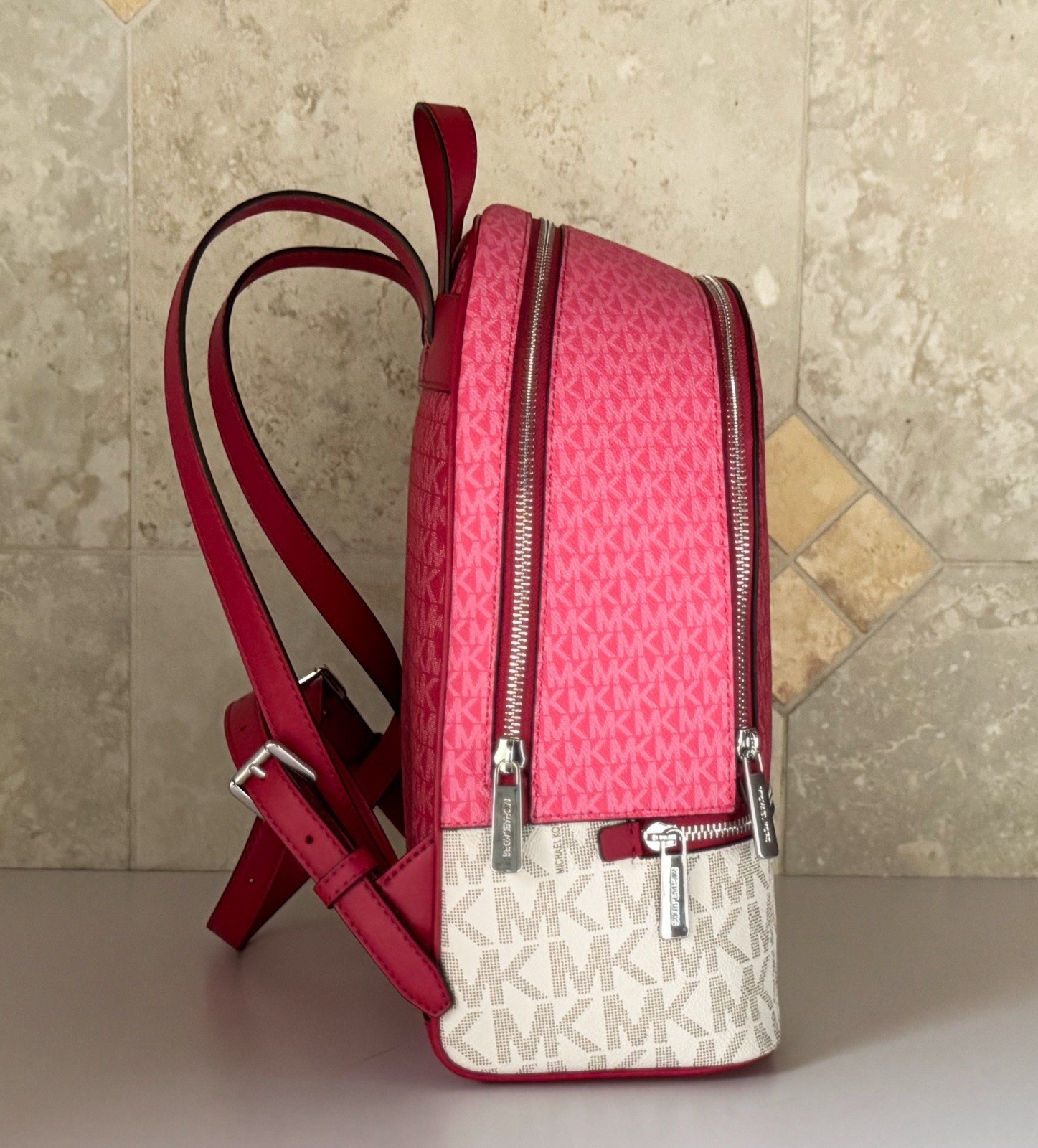 Michael Kors Rhea Medium Backpack Color-Block MK Dark Raspberry Multi