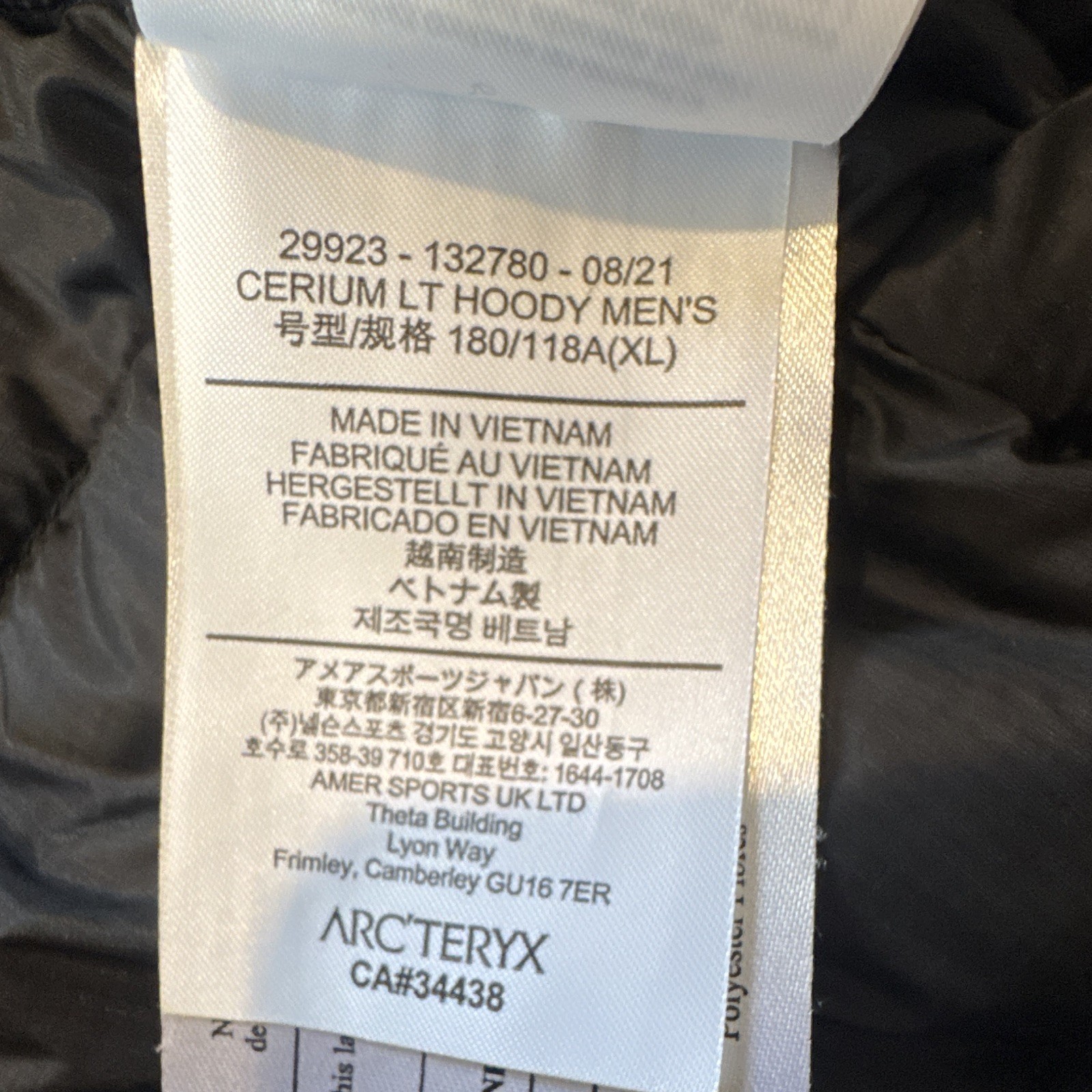 Arc’teryx Cerium LT Men’s Down Puffer Jacket Hooded Zip Black XL unworn